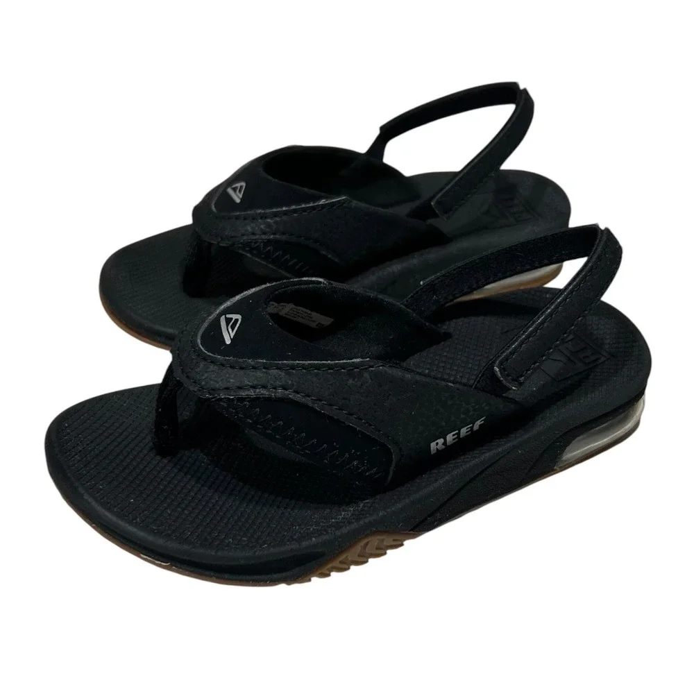 Reef Ahi Black Gum Kids Sandals Flip Flops with Backstrap